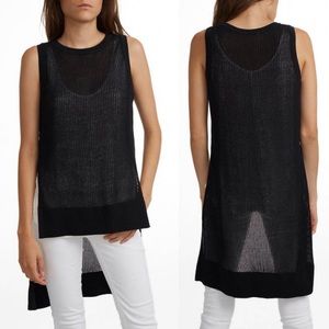 White + Warren Cotton Knit Hi Low Black Tunic